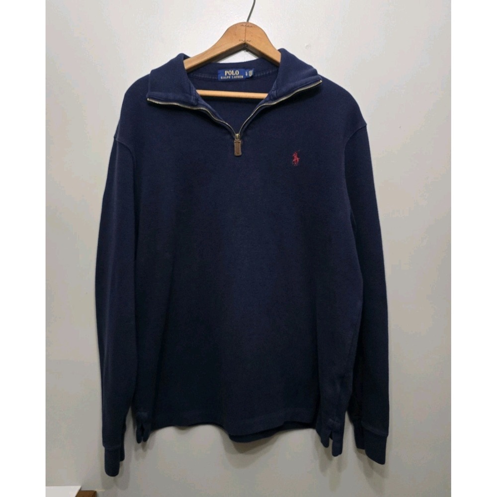 Polo Ralph Lauren Navy Blue Quarter-Zip Sweatshirt Men's L — Classic Cotton